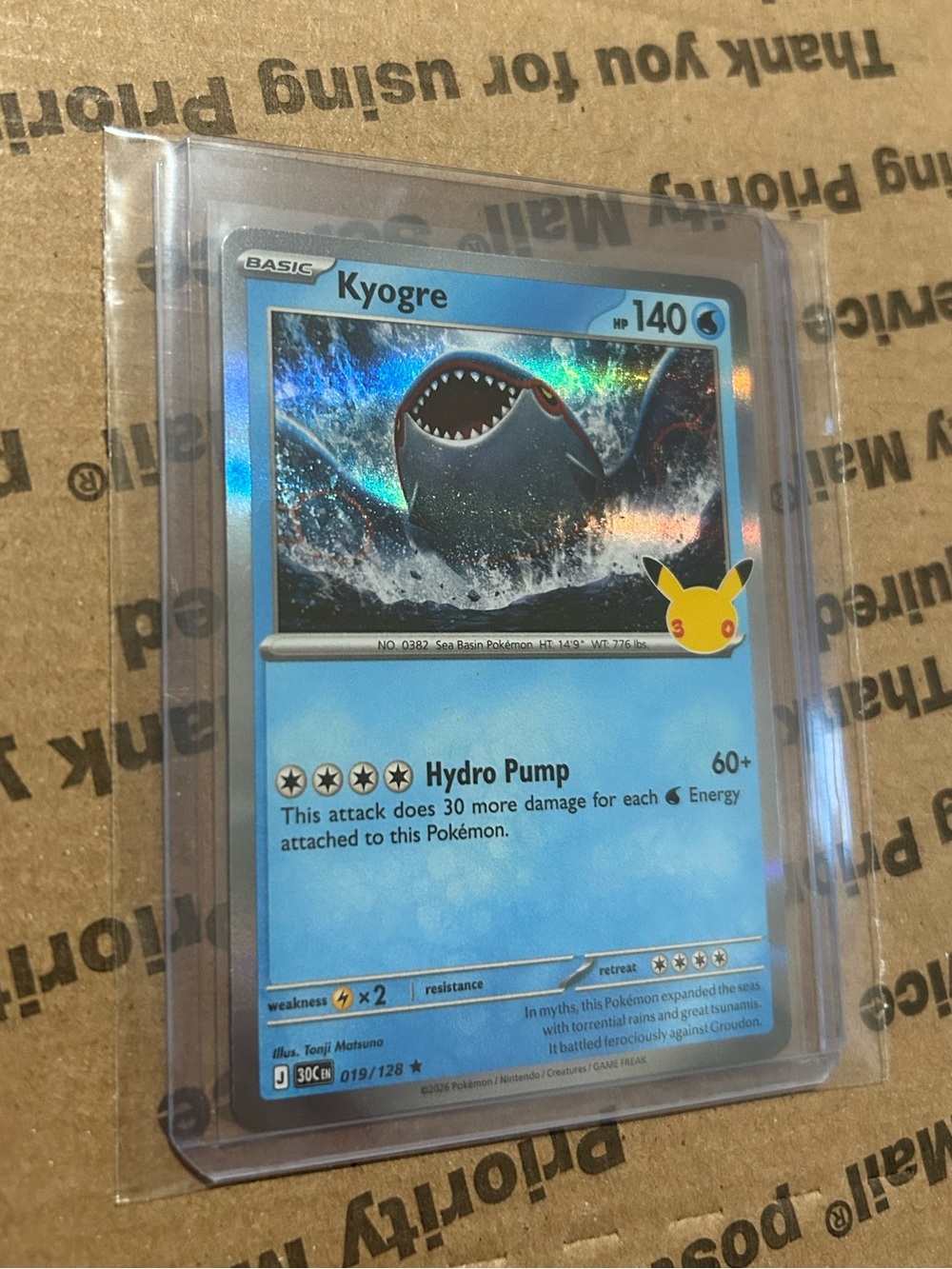 Holo Kyogre Card No. 019/128 • 30th Celebration Pokemon TCG